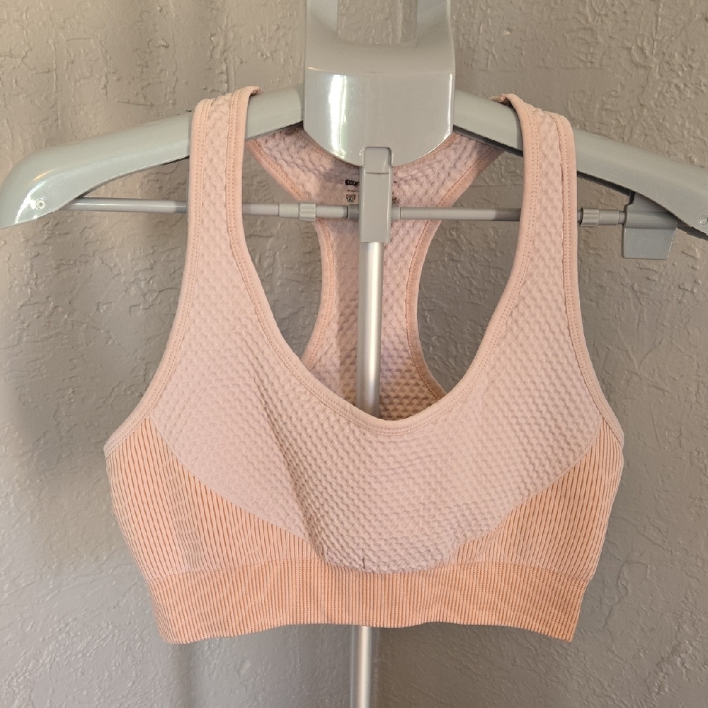 Blush Pink Textured Sports Bra Active Gym Yoga Athleisure